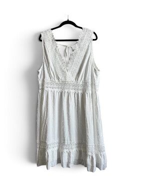 White Guipure Lace Boho Dress Plus Size 4XL V-Neck Tie Back Summer Vacay